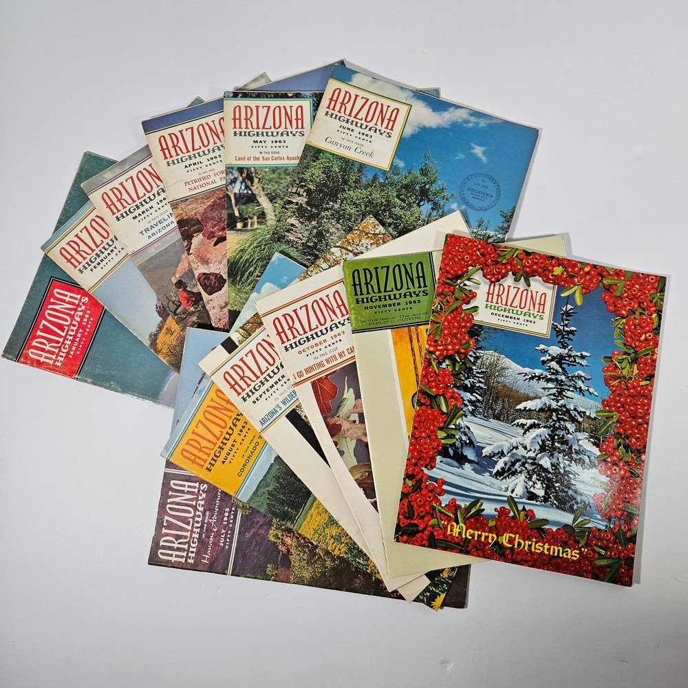 Vintage 1963 Arizona Highways Magazine Full Year Set 12 Issues Southwest Travel‎